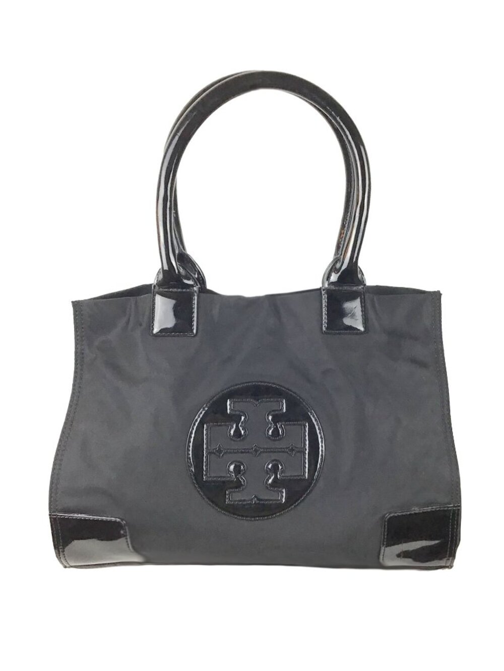 Tory Burch MINI ELLA Nylon/Patent Logo Tote Bag Black - Picture 3 of 15